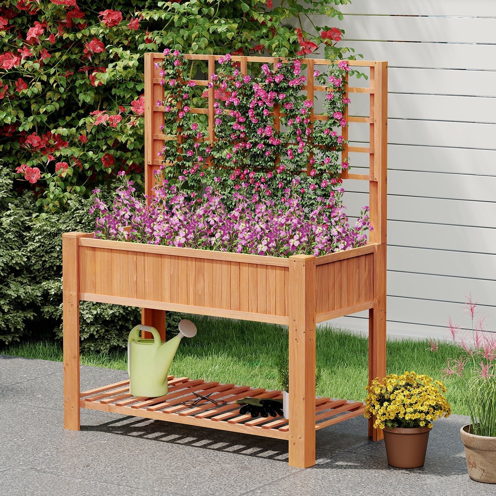 Raised Garden Bed with Trellis Wooden Elevated Planter Box with Legs - Cheeky Garden