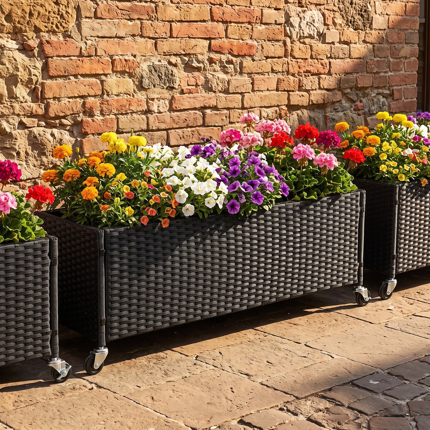 Raised Garden Bed with Wheels - PE Rattan Planter Box - Cheeky Garden