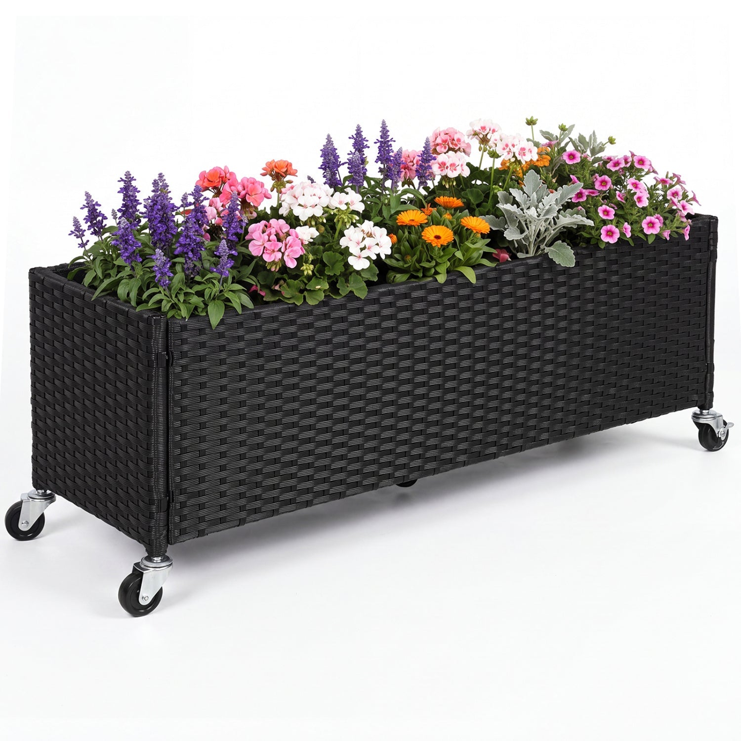 Raised Garden Bed with Wheels - PE Rattan Planter Box - Cheeky Garden