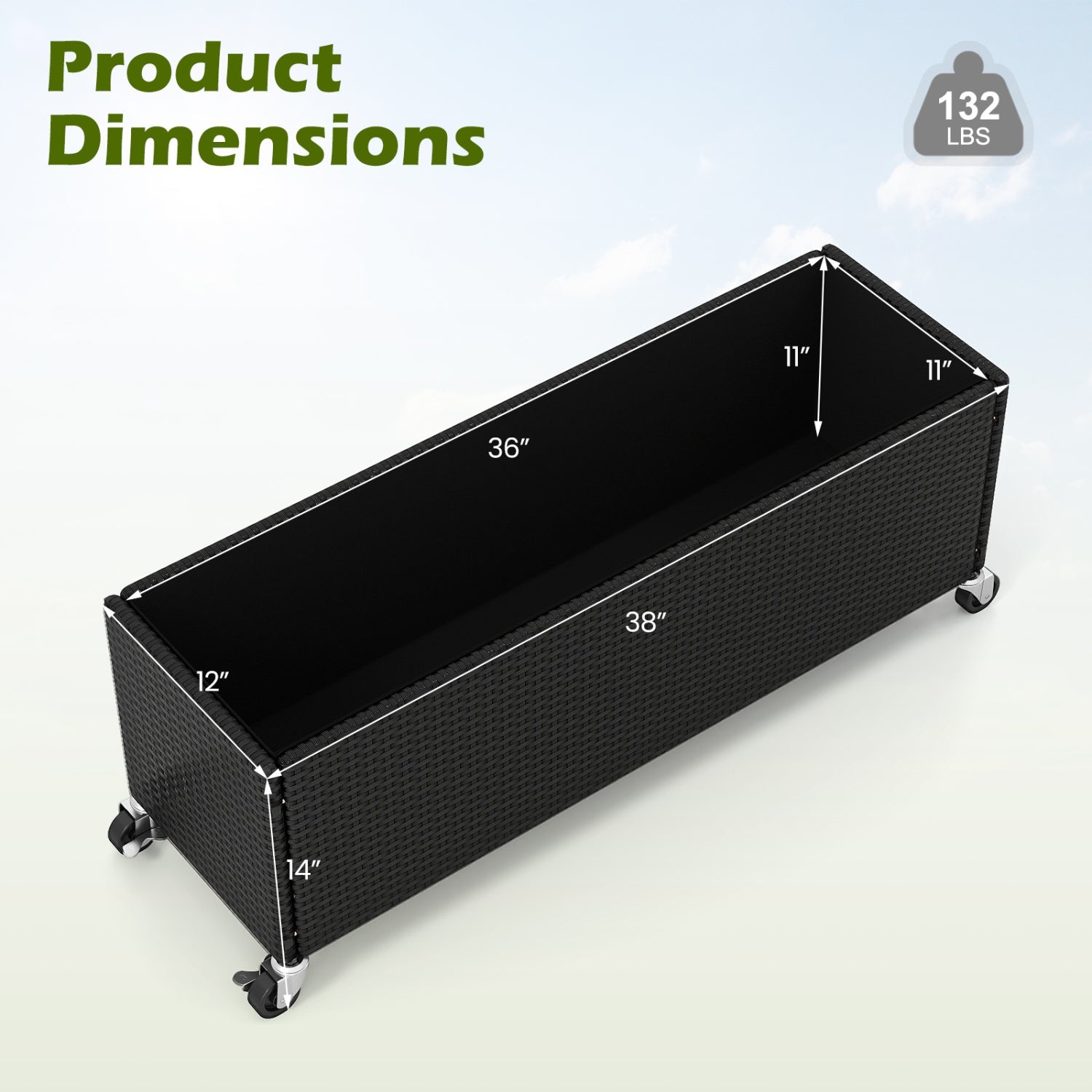 Raised Garden Bed with Wheels - PE Rattan Planter Box - Cheeky Garden