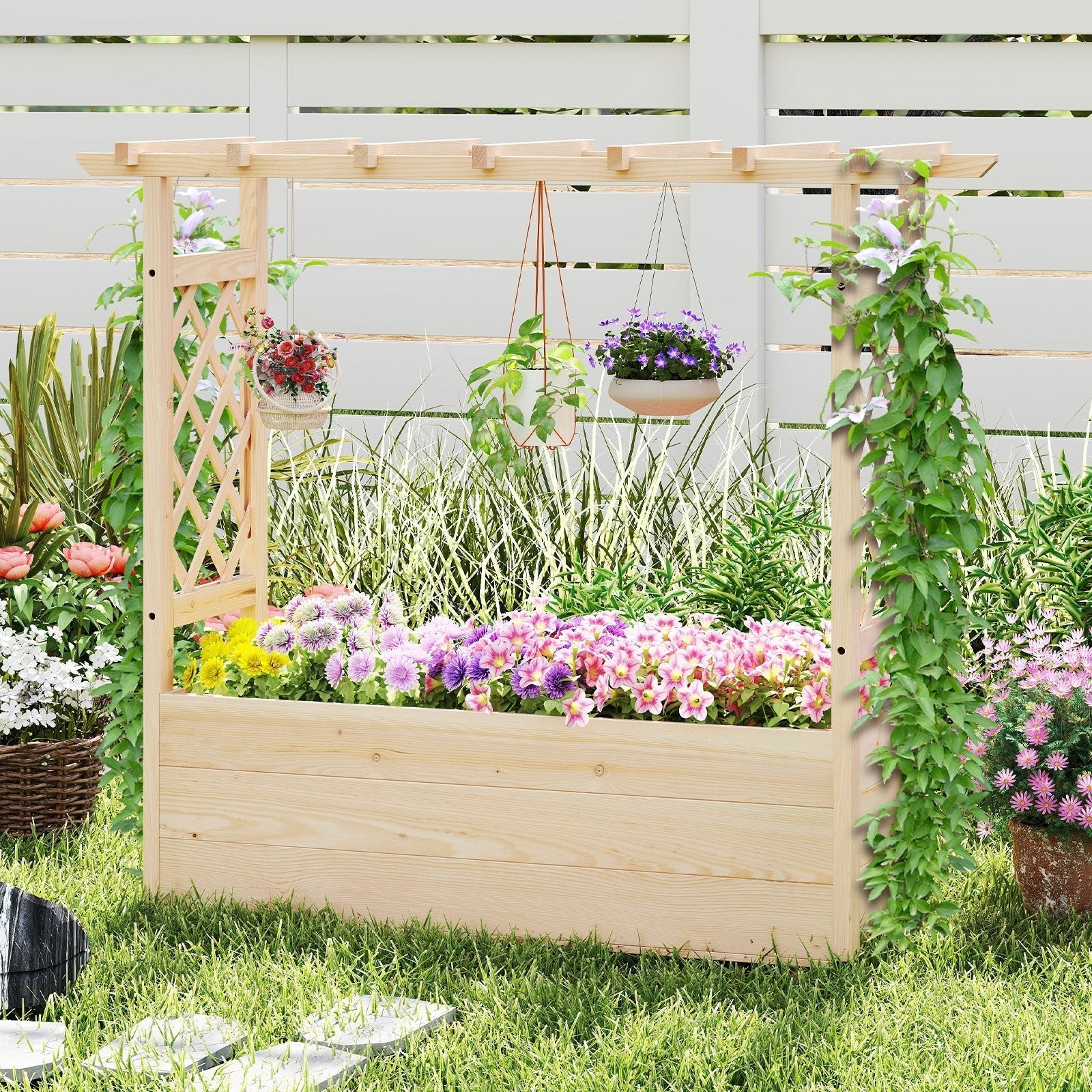 Raised Garden Bed Wooden Elevated Planter Box with Hanging Roof-L - Cheeky Garden