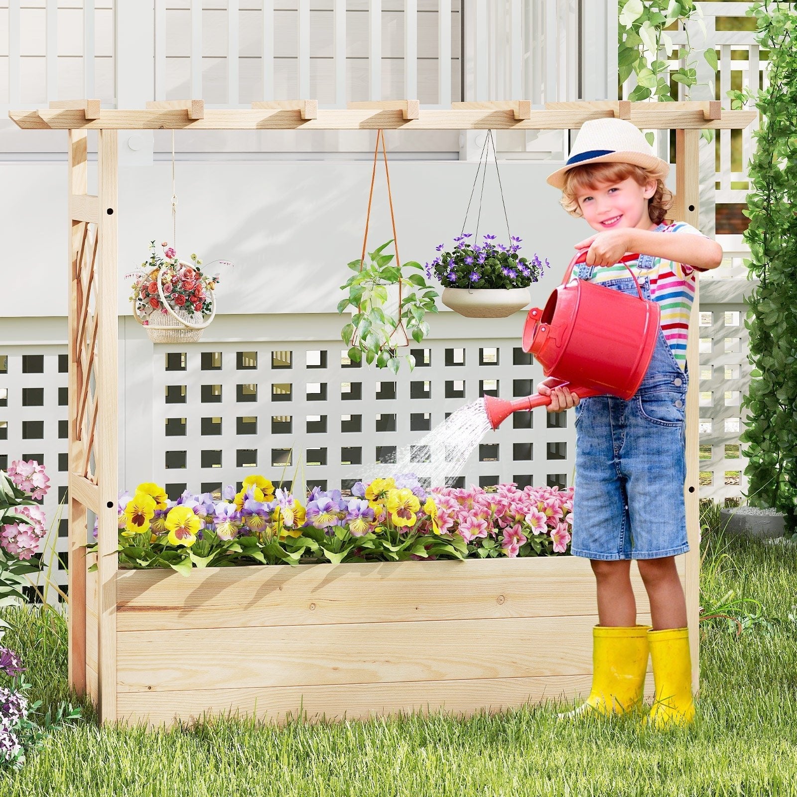 Raised Garden Bed Wooden Elevated Planter Box with Hanging Roof-L - Cheeky Garden