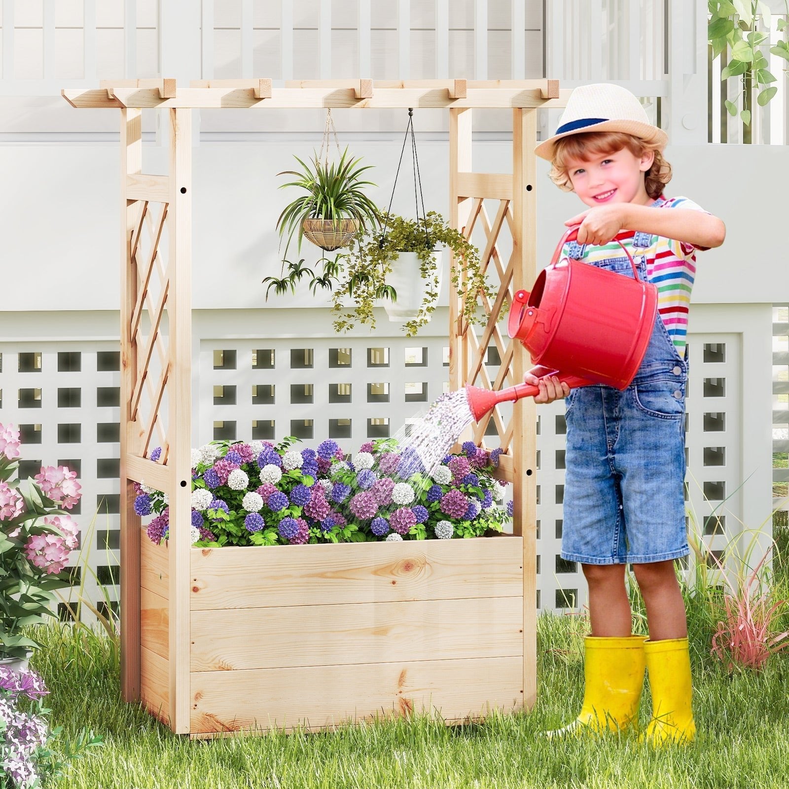 Raised Garden Bed Wooden Elevated Planter Box with Hanging Roof-S - Cheeky Garden