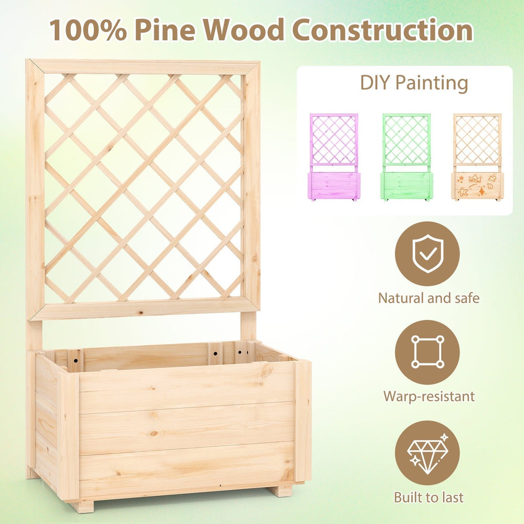 Raised Garden Bed Wooden Elevated Planter Box with Lattice Trellis-S - Cheeky Garden