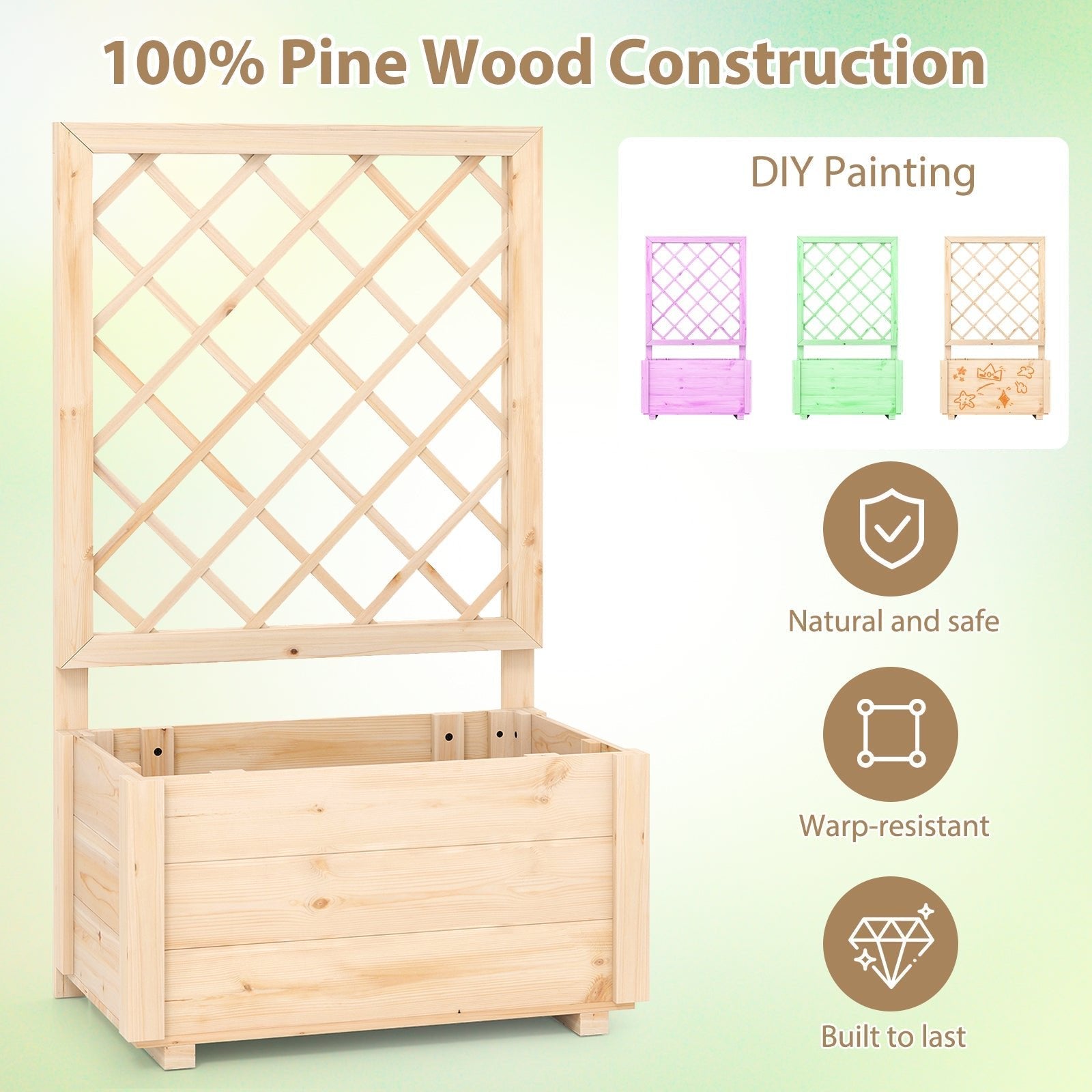 Raised Garden Bed Wooden Elevated Planter Box with Lattice Trellis-S - Cheeky Garden