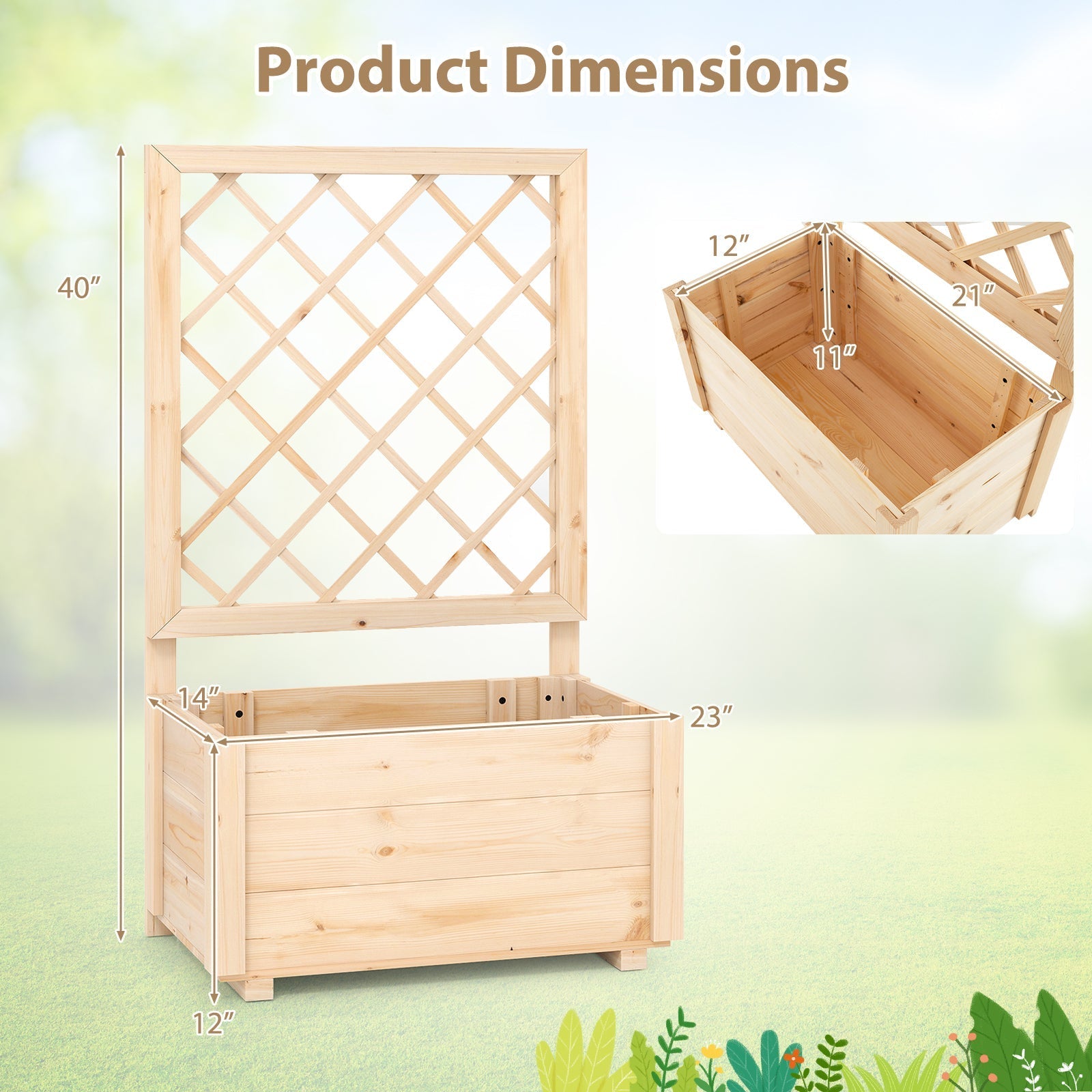 Raised Garden Bed Wooden Elevated Planter Box with Lattice Trellis-S - Cheeky Garden