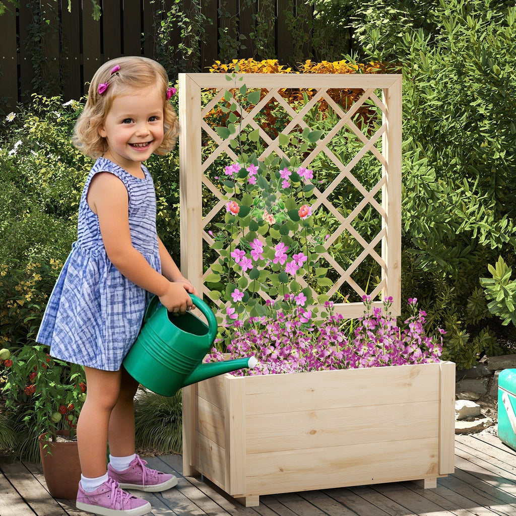Raised Garden Bed Wooden Elevated Planter Box with Lattice Trellis-S - Cheeky Garden