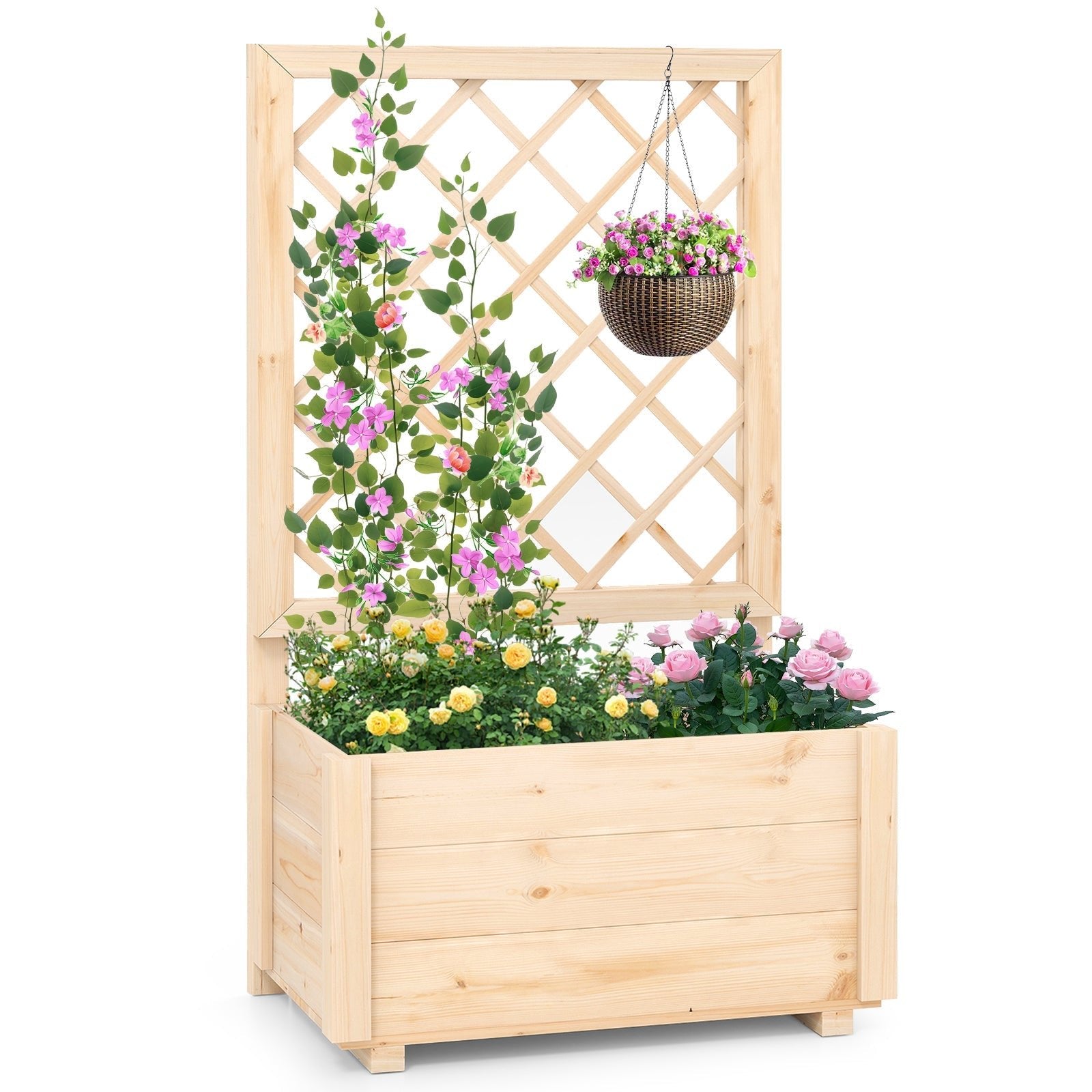 Raised Garden Bed Wooden Elevated Planter Box with Lattice Trellis-S - Cheeky Garden
