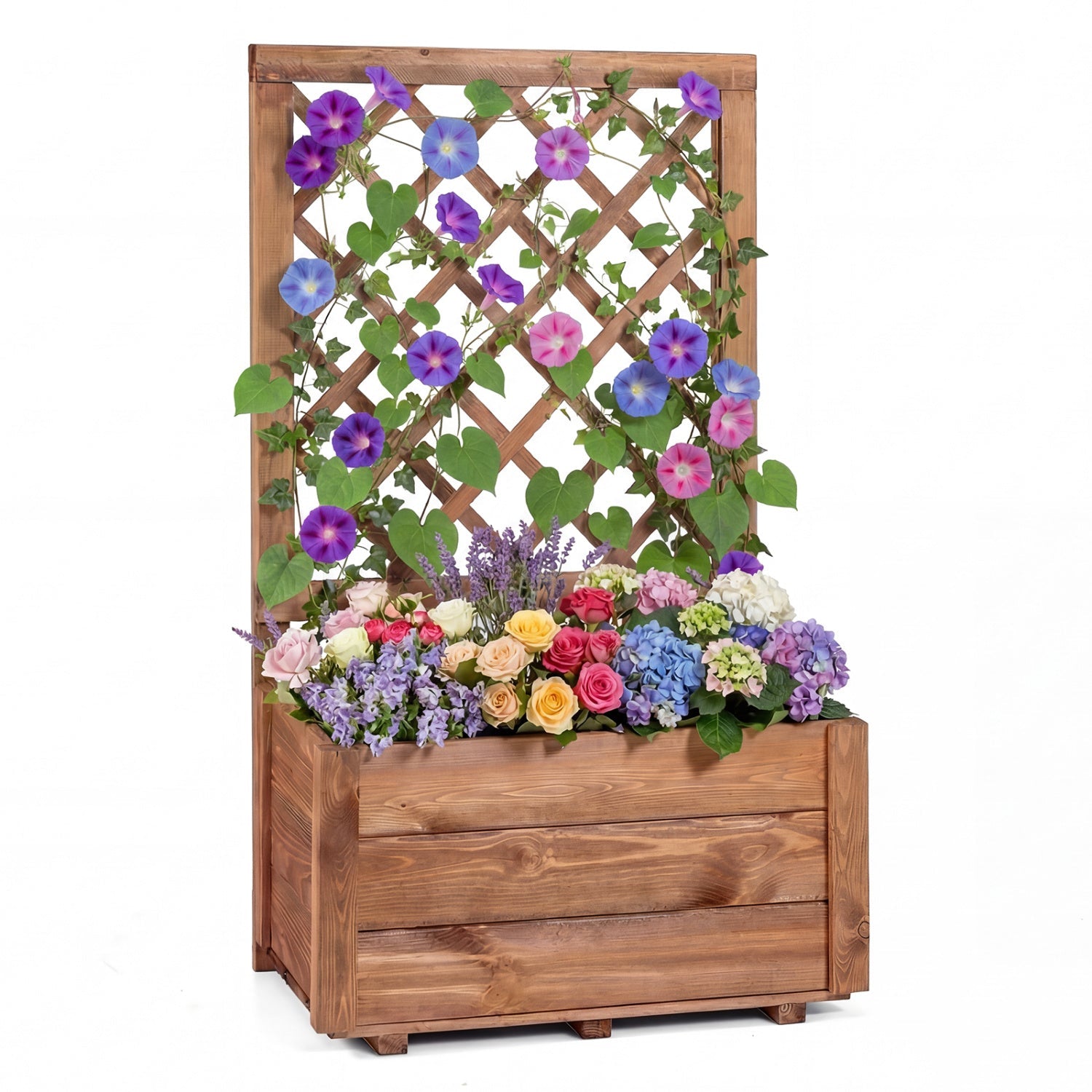Raised Garden Bed Wooden Elevated Planter Box with Lattice Trellis-S - Cheeky Garden