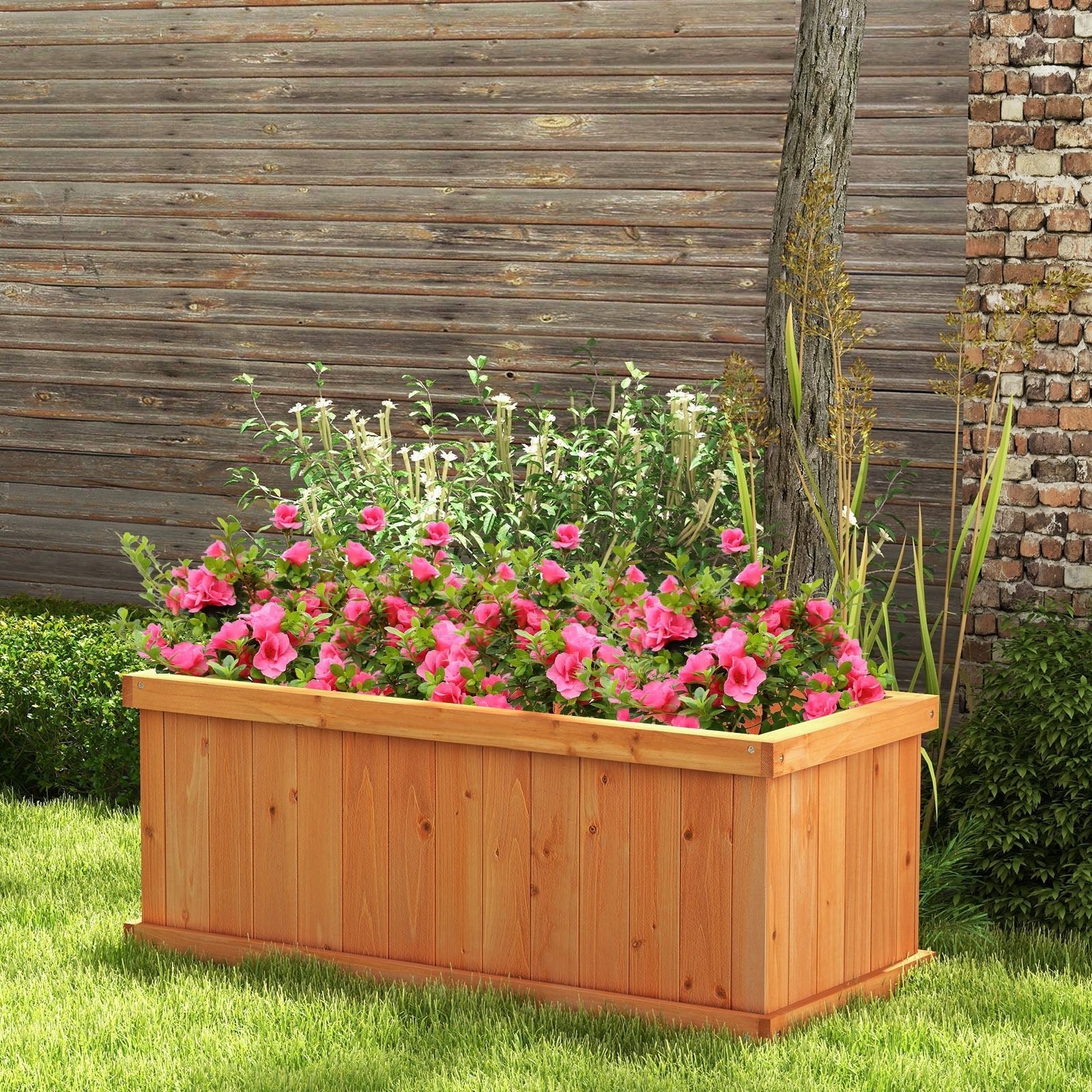 Raised Garden Bed Wooden Planter Box with 4 Drainage Holes and Detachable Bottom Panels-Orange - Cheeky Garden