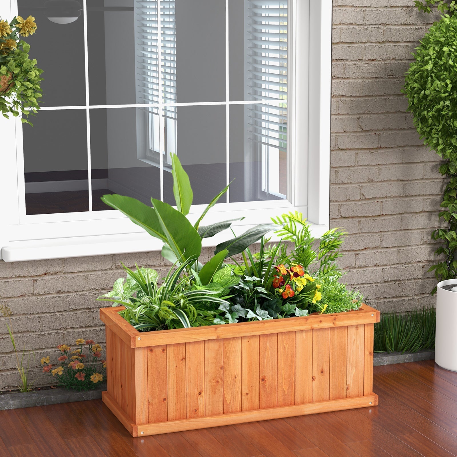 Raised Garden Bed Wooden Planter Box with 4 Drainage Holes and Detachable Bottom Panels-Orange - Cheeky Garden