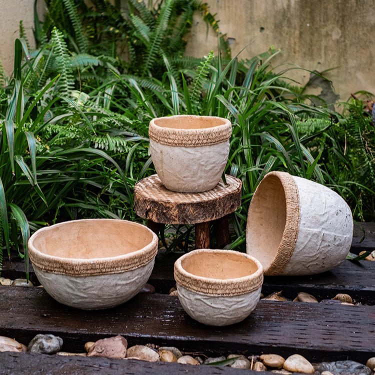 Rattan Pattern Edge Cement Planter - Cheeky Garden