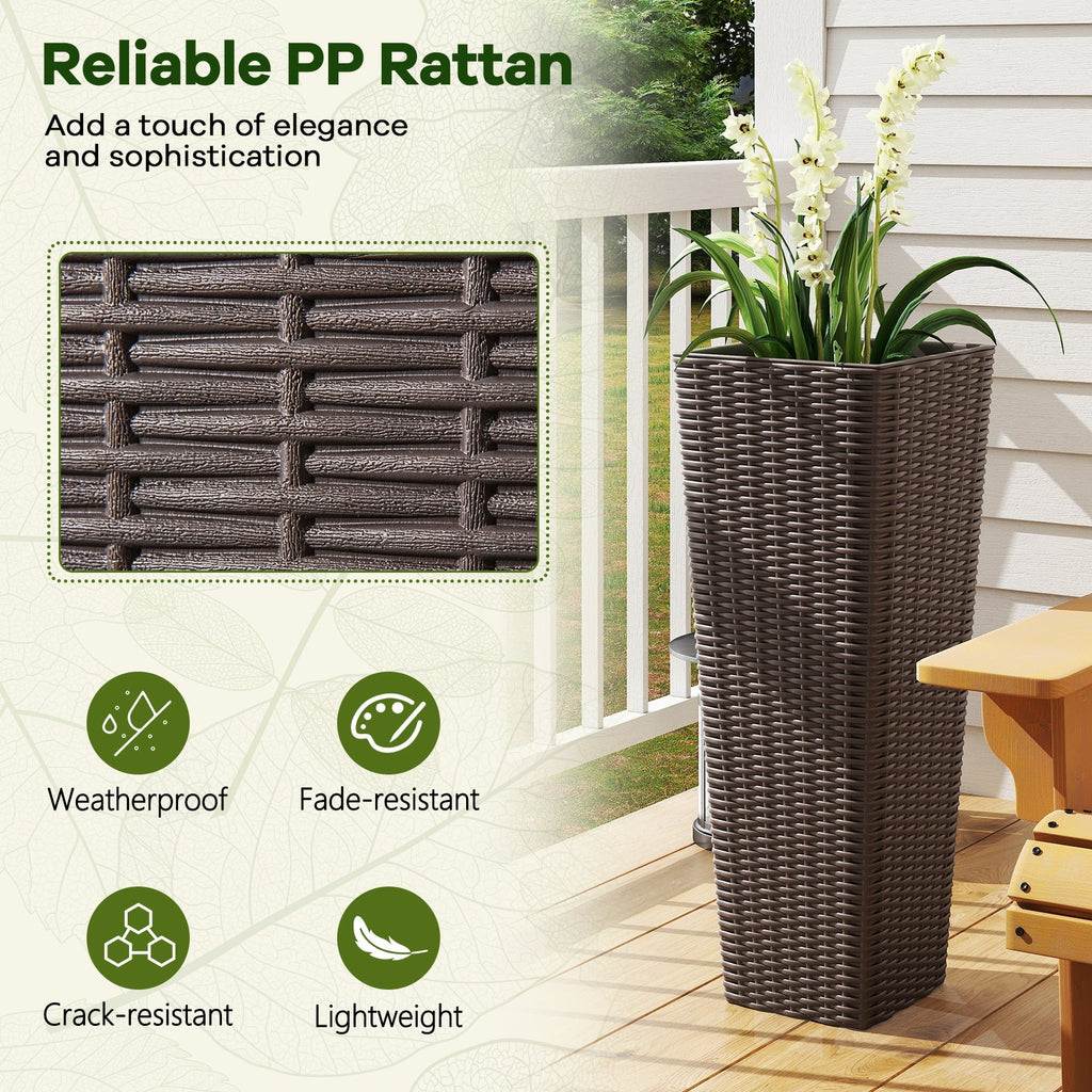 Rattan Tall Planter Set of 2 Outdoor Large Tapered Planters with Removable Inner Trays - Cheeky Garden