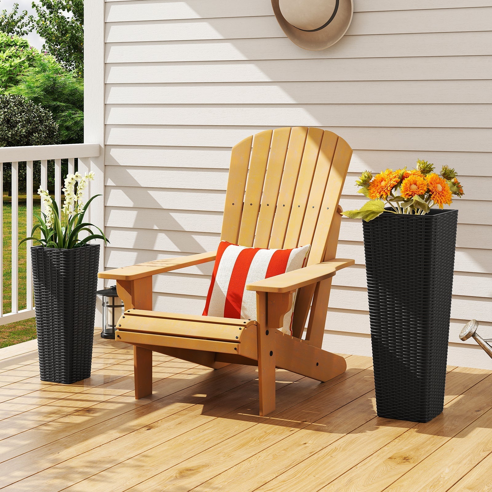 Rattan Tall Planter Set of 2 Outdoor Large Tapered Planters with Removable Inner Trays - Cheeky Garden