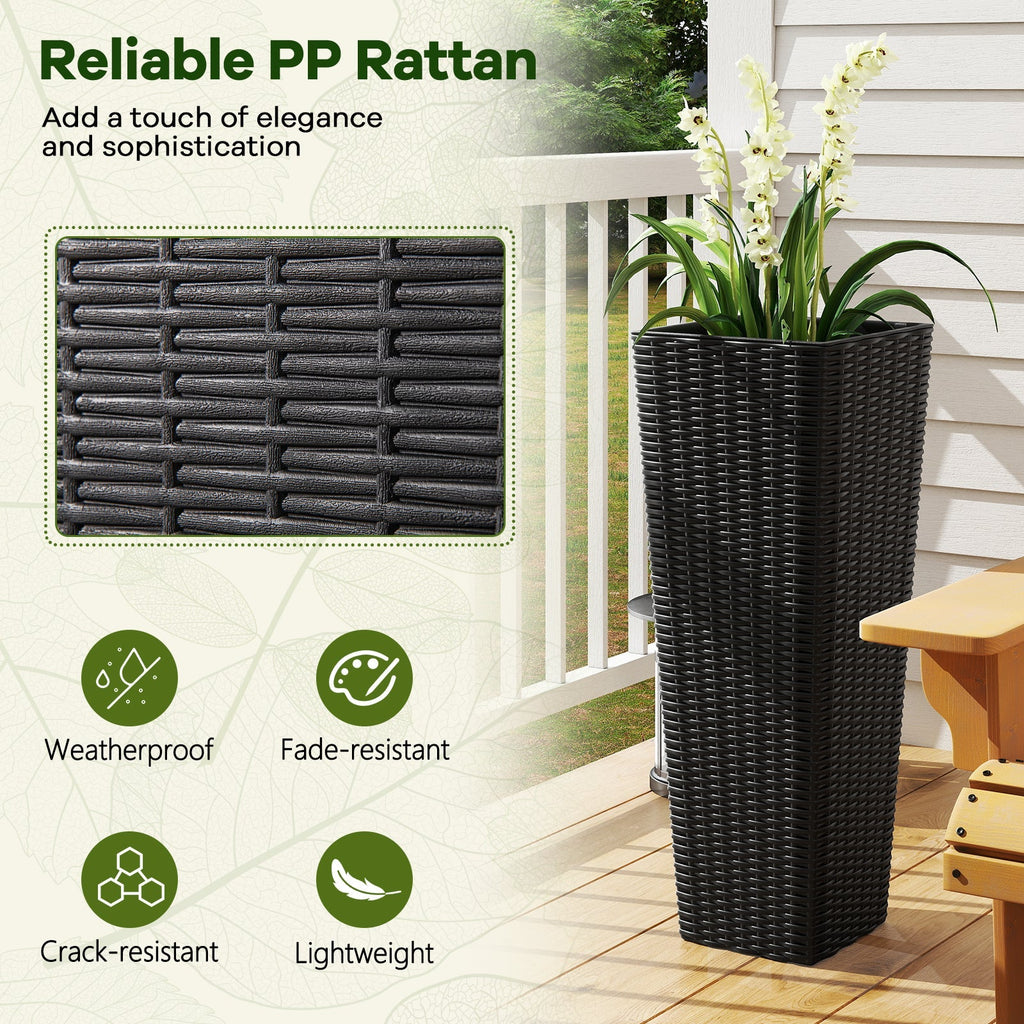 Rattan Tall Planter Set of 2 Outdoor Large Tapered Planters with Removable Inner Trays - Cheeky Garden