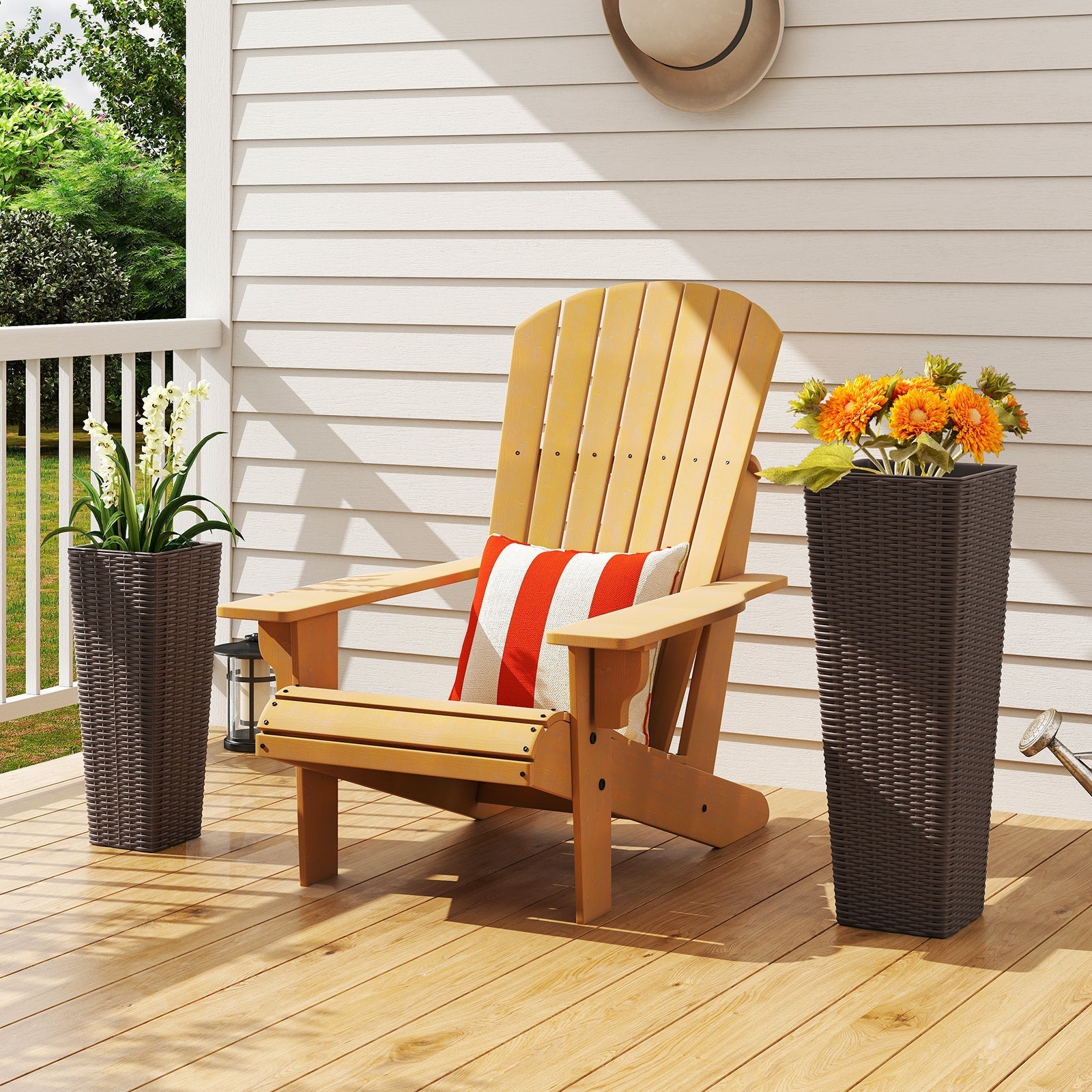 Rattan Tall Planter Set of 2 Outdoor Large Tapered Planters with Removable Inner Trays - Cheeky Garden