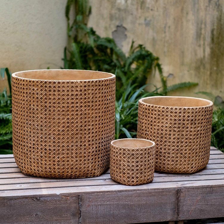 Rattan Texture Cement Planter - Cheeky Garden