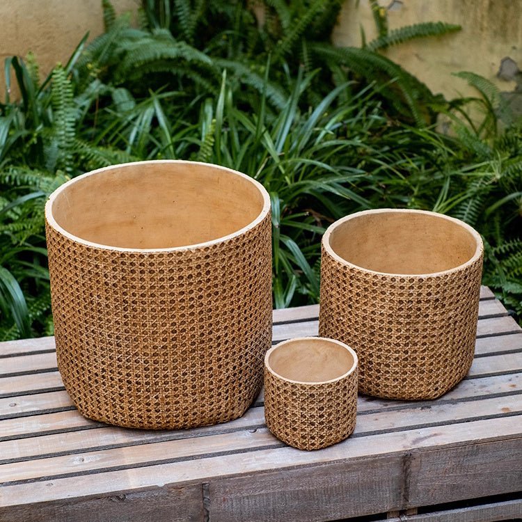 Rattan Texture Cement Planter - Cheeky Garden