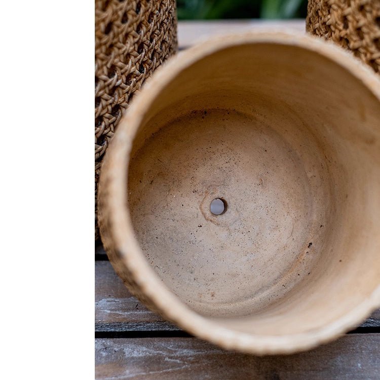 Rattan Texture Cement Planter - Cheeky Garden