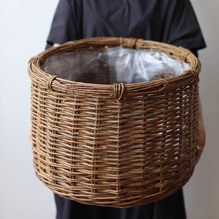 Rustic Round Wicker Planter with Liner - Cheeky Garden