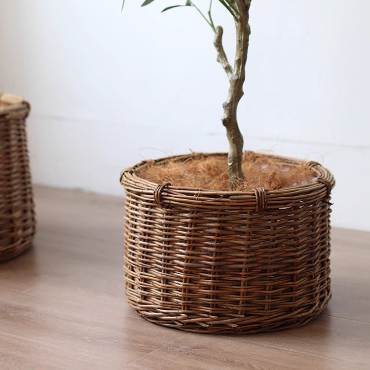 Rustic Round Wicker Planter with Liner - Cheeky Garden