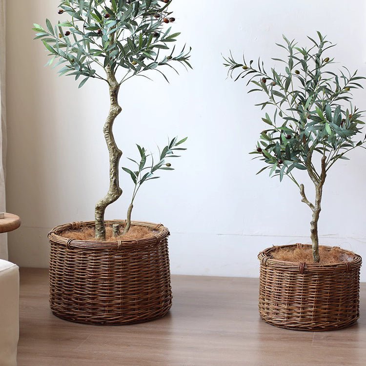 Rustic Round Wicker Planter with Liner - Cheeky Garden