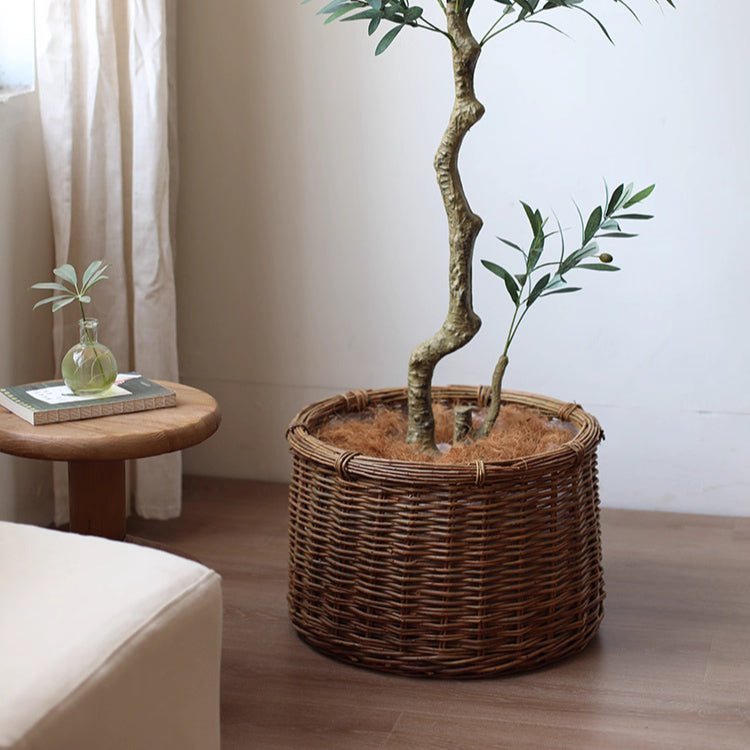 Rustic Round Wicker Planter with Liner - Cheeky Garden