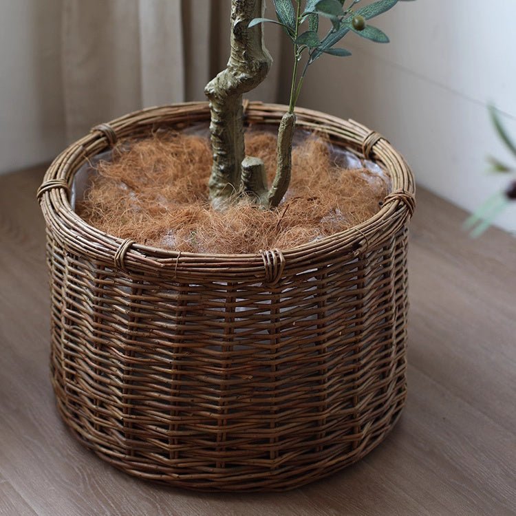 Rustic Round Wicker Planter with Liner - Cheeky Garden