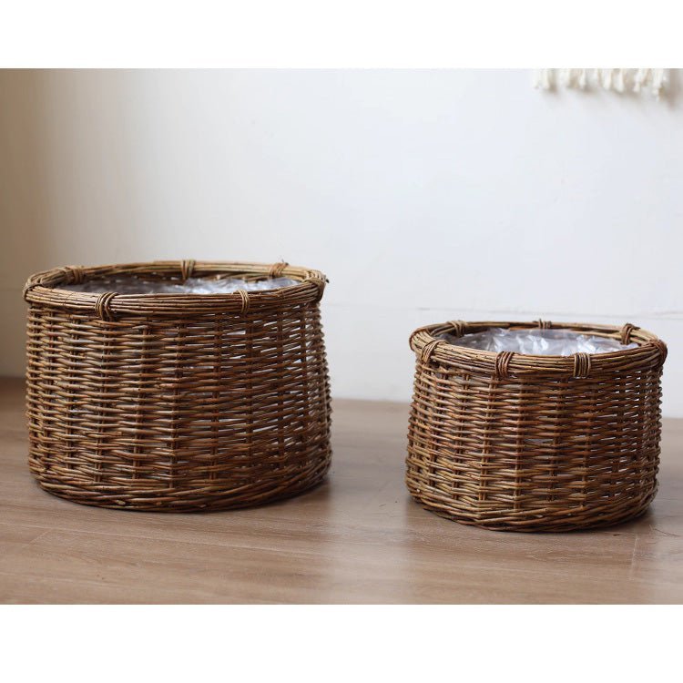Rustic Round Wicker Planter with Liner - Cheeky Garden