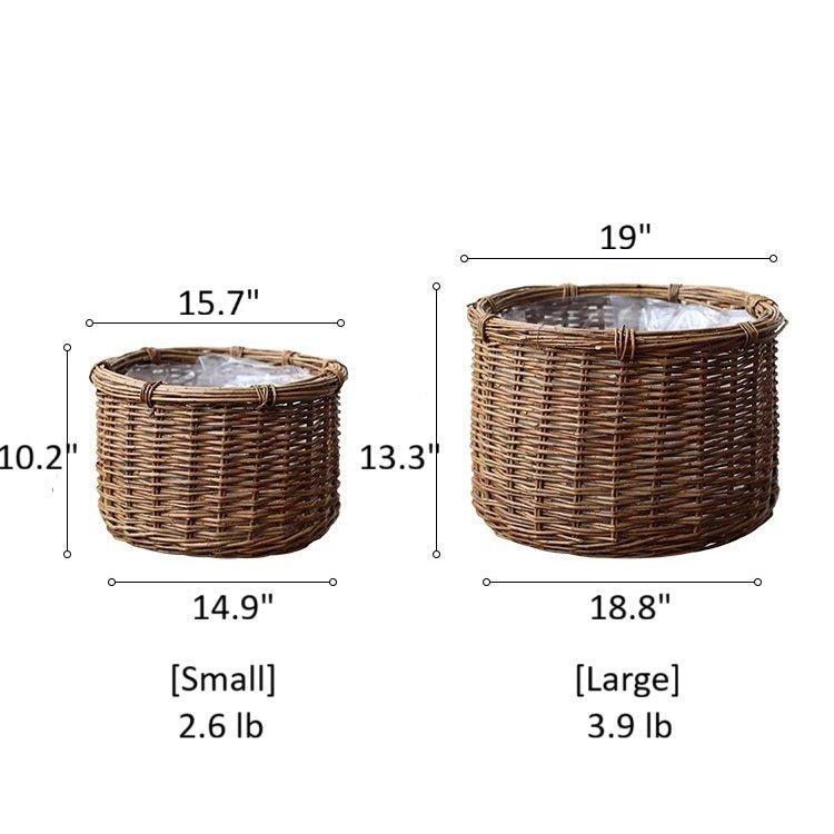 Rustic Round Wicker Planter with Liner - Cheeky Garden