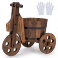 Rustic Wood Tricycle Planter Barrel Flower Pot Cart with Drainage Hole-Coffee - Cheeky Garden