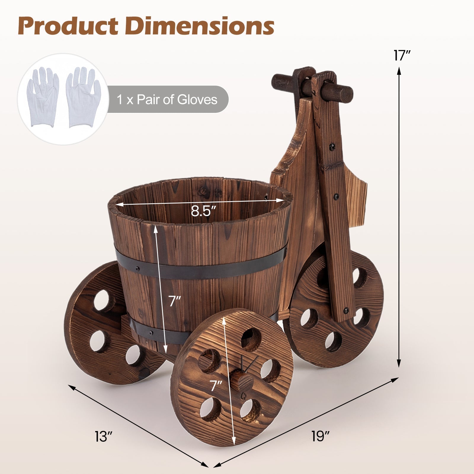 Rustic Wood Tricycle Planter Barrel Flower Pot Cart with Drainage Hole-Coffee - Cheeky Garden