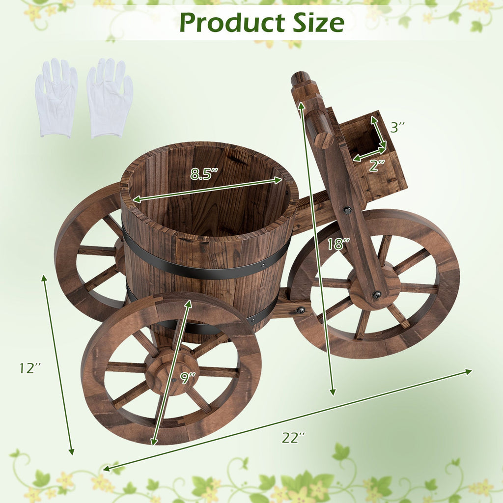 Rustic Wood Tricycle Planter with Wheels and Storage Box-Coffee - Cheeky Garden