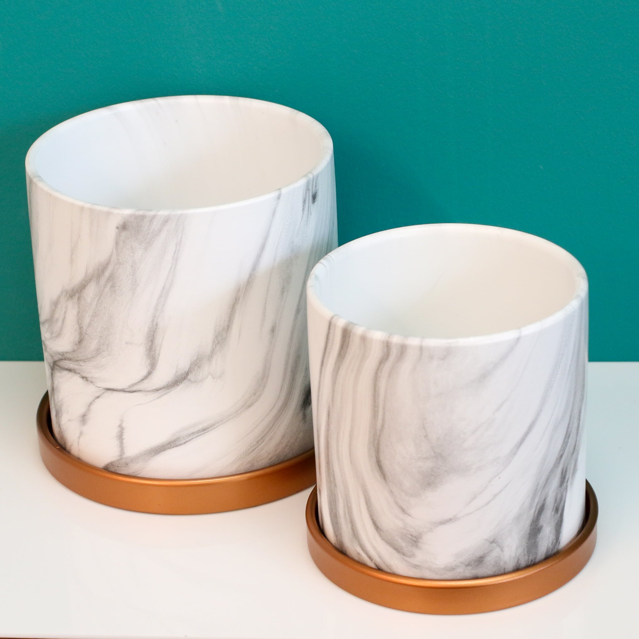 Selene & Athena Ceramic Marble Planter Bundle – Empty - Cheeky Garden