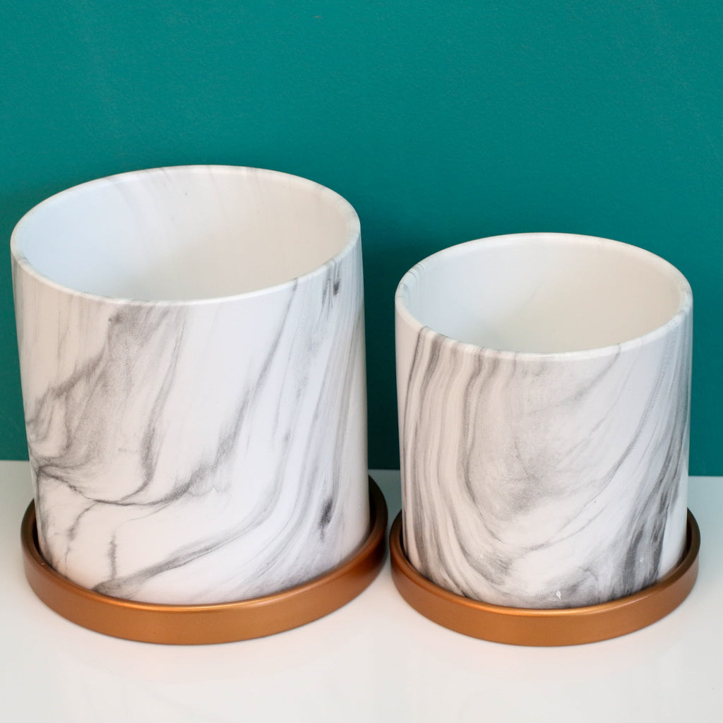 Selene & Athena Ceramic Marble Planter Bundle – Empty - Cheeky Garden