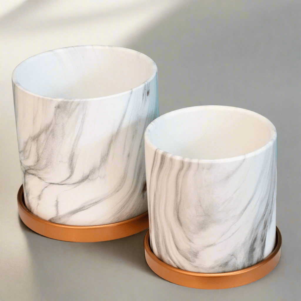 Selene & Athena Ceramic Marble Planter Bundle – Empty - Cheeky Garden
