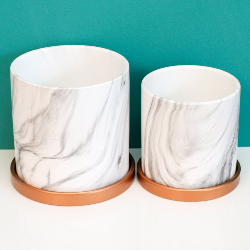 Selene & Athena Ceramic Marble Planter Bundle – Empty - Cheeky Garden