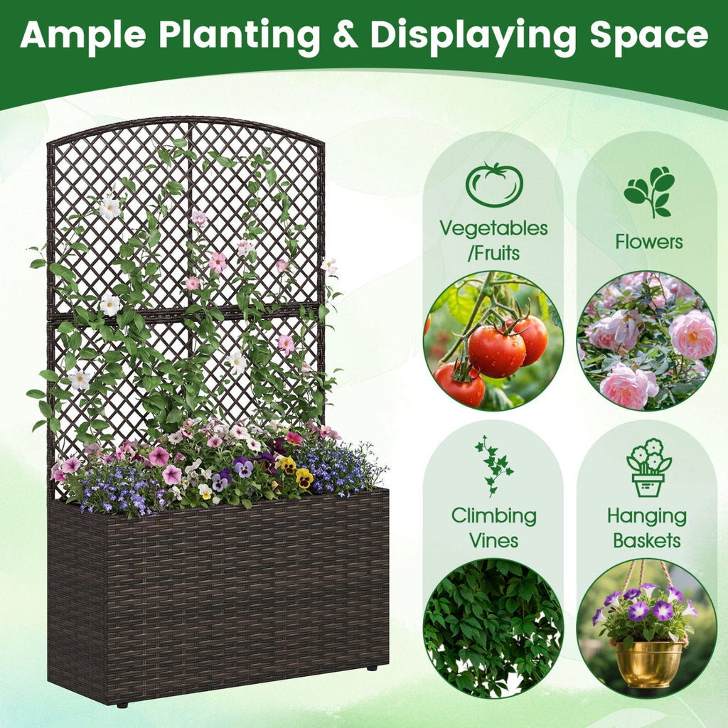 Set of 2 49 Inch Raised Garden Bed with Trellis and Wicker Planter Box - Cheeky Garden