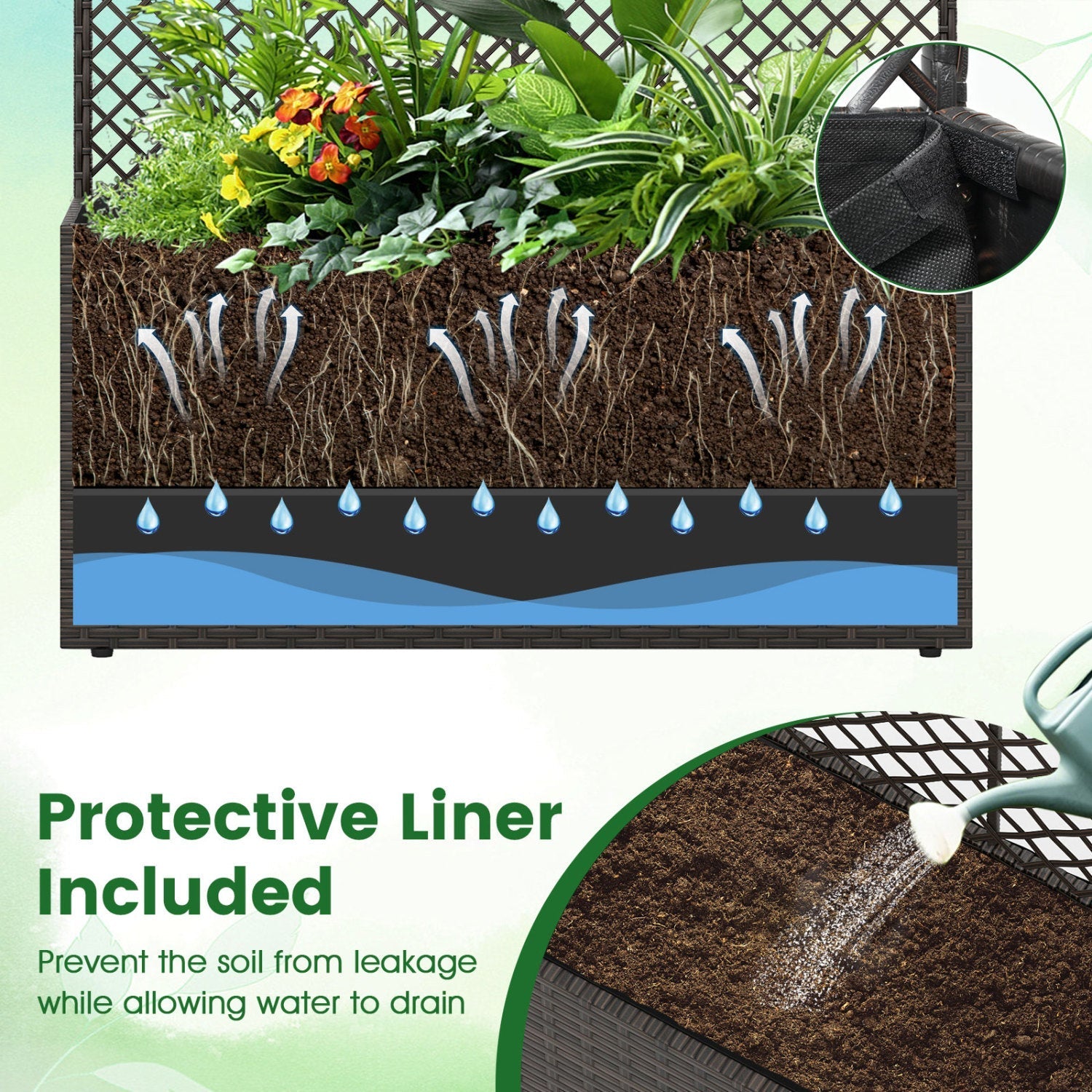 Set of 2 49 Inch Raised Garden Bed with Trellis and Wicker Planter Box - Cheeky Garden