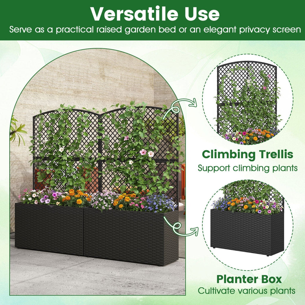 Set of 2 49 Inch Raised Garden Bed with Trellis and Wicker Planter Box - Cheeky Garden
