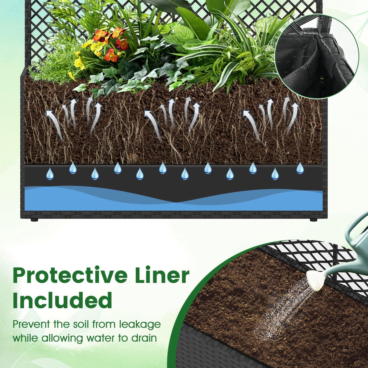 Set of 2 49 Inch Raised Garden Bed with Trellis and Wicker Planter Box - Cheeky Garden