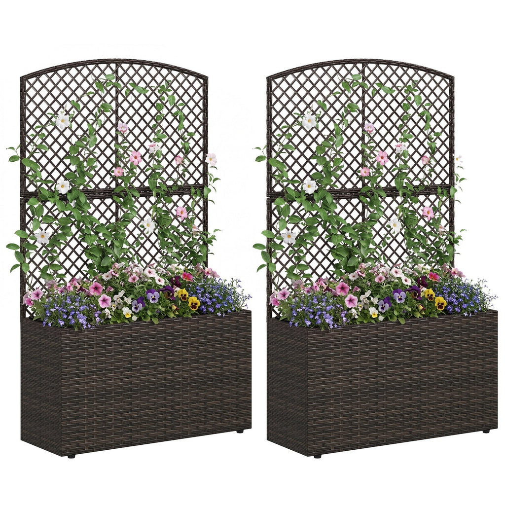 Set of 2 49 Inch Raised Garden Bed with Trellis and Wicker Planter Box - Cheeky Garden