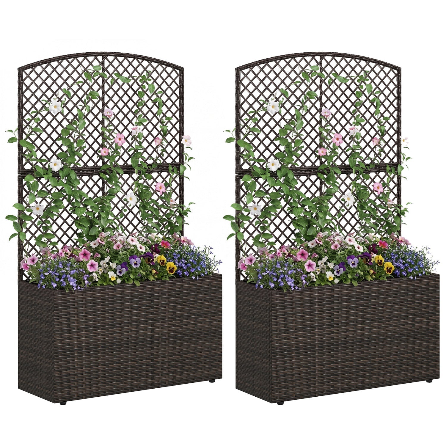 Set of 2 49 Inch Raised Garden Bed with Trellis and Wicker Planter Box - Cheeky Garden