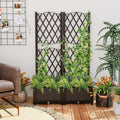 Set of 2 PE Rattan Raised Garden Bed with Trellis Planter Box for Climbing Plants-Rustic Brown - Cheeky Garden