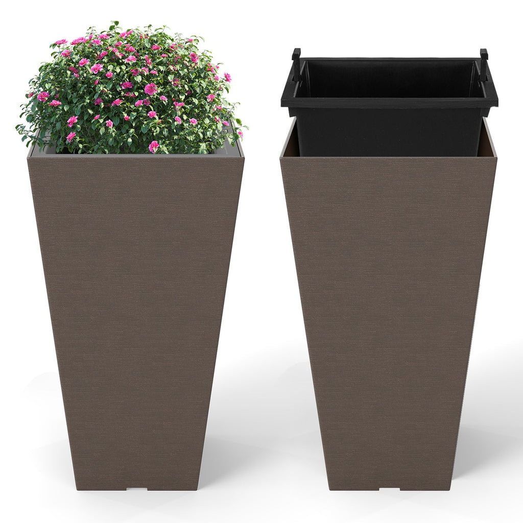 Set of 2 Square Taper Planter with Removable Inner Bucket and Optional Drainage Hole - Cheeky Garden