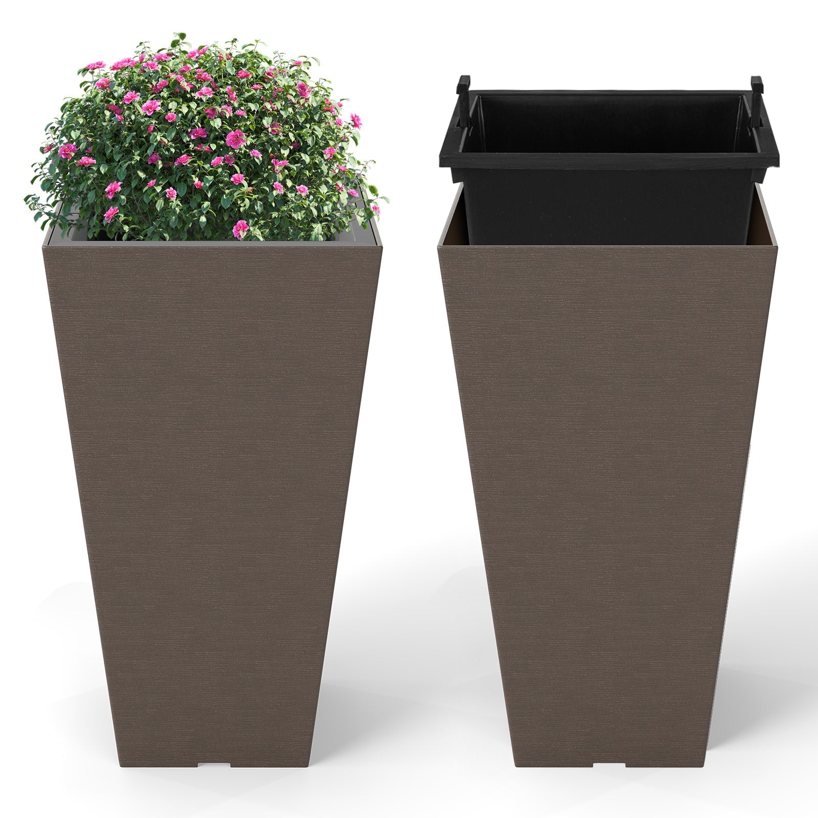 Set of 2 Square Taper Planter with Removable Inner Bucket and Optional Drainage Hole - Cheeky Garden