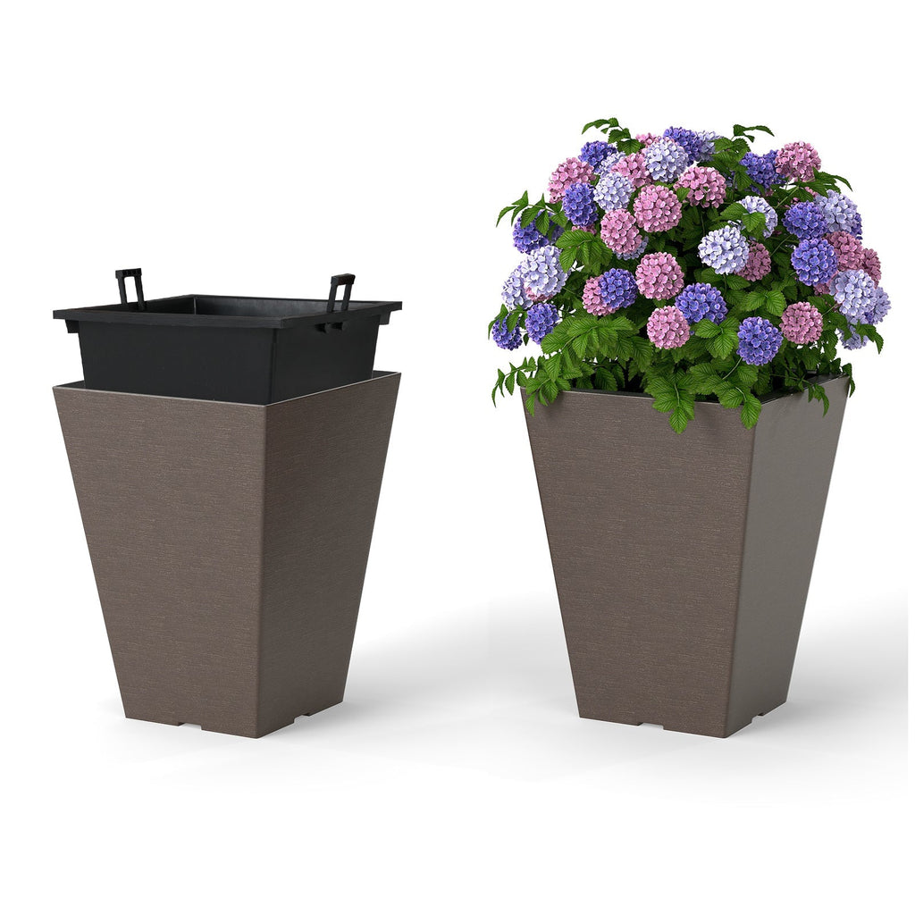 Set of 2 Square Taper Planter with Removable Inner Bucket and Optional Drainage Hole - Cheeky Garden