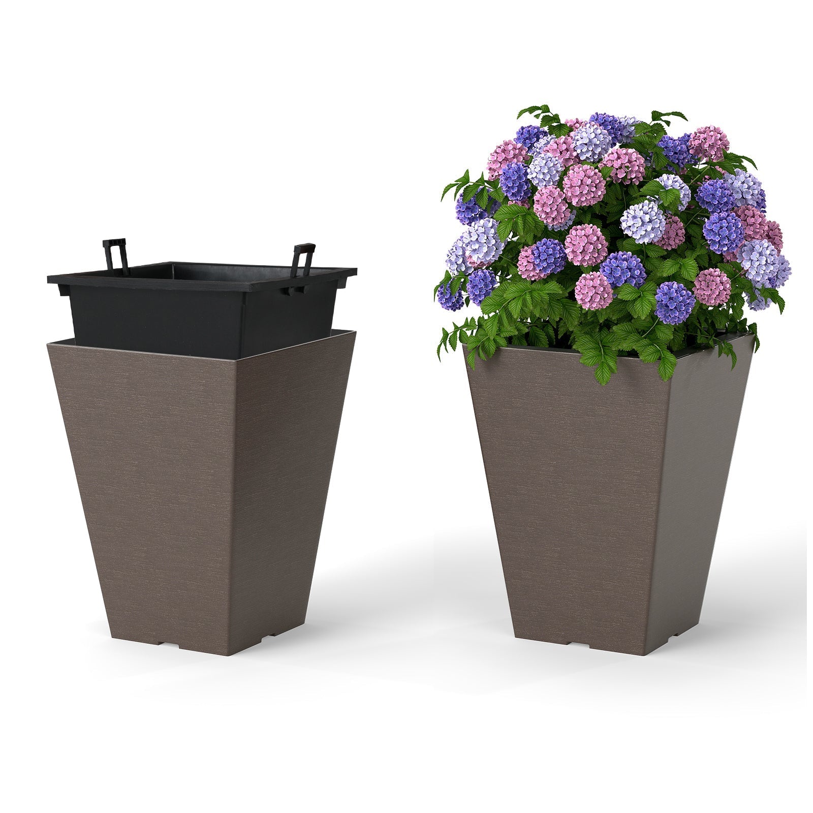 Set of 2 Square Taper Planter with Removable Inner Bucket and Optional Drainage Hole - Cheeky Garden