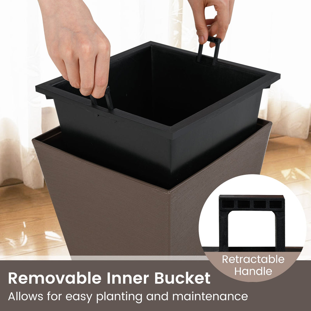 Set of 2 Square Taper Planter with Removable Inner Bucket and Optional Drainage Hole - Cheeky Garden