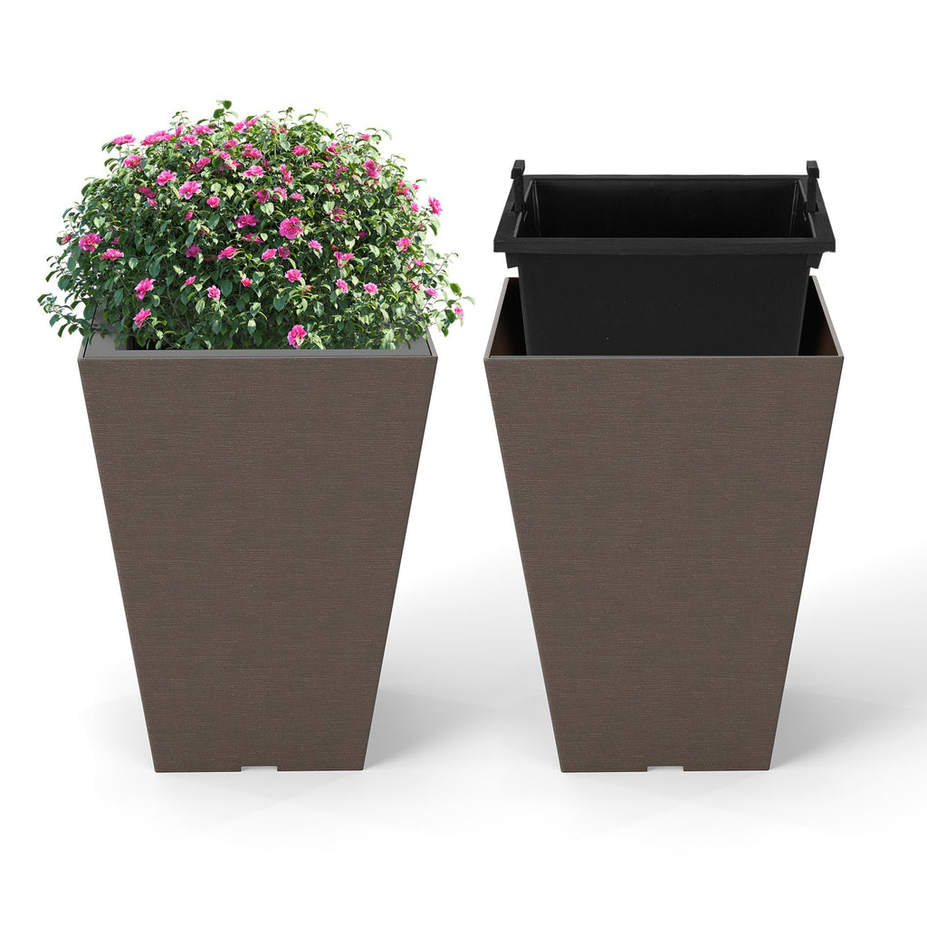 Set of 2 Square Taper Planter with Removable Inner Bucket and Optional Drainage Hole - Cheeky Garden